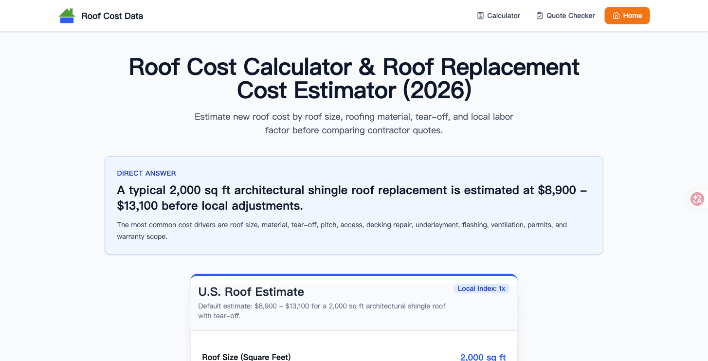 Roof Cost Data - Product Image