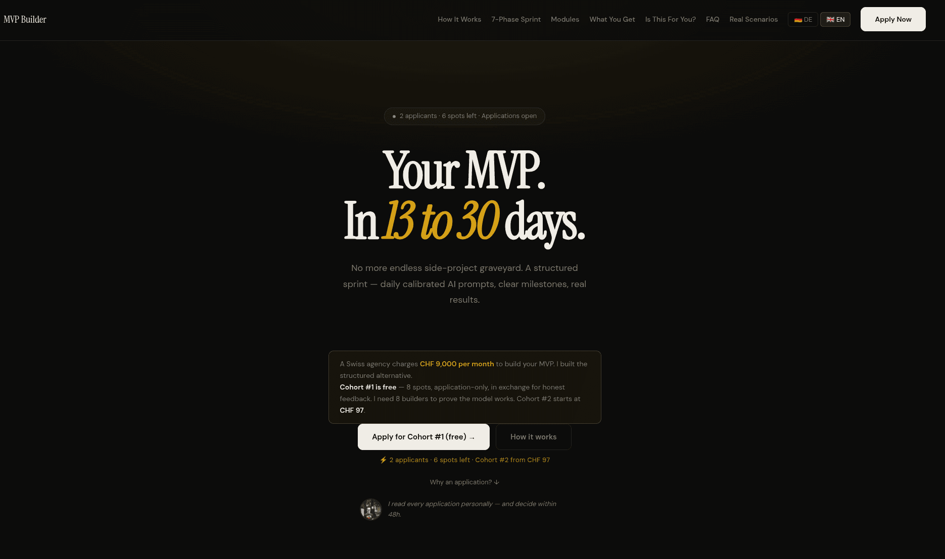MVP Builder - The sprint for devs who keep almost finishing their MVP. - Product Image