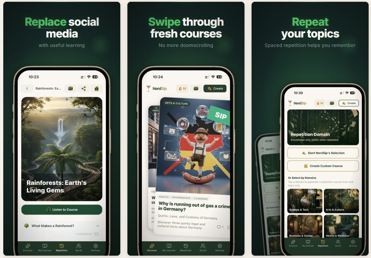 NerdSip - Micro learning app to improve your general knowledge - Product Image